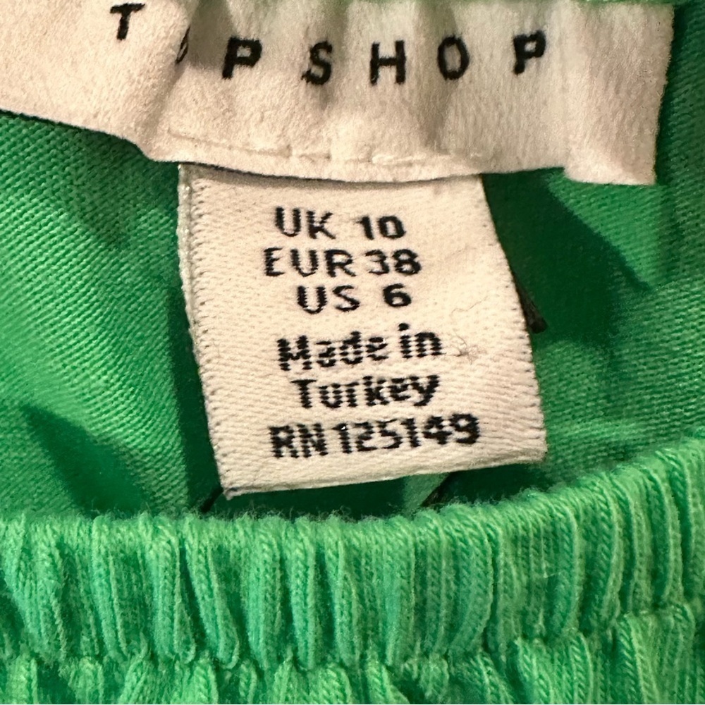 Topshop Green Shirred Waist Puff Short Sleeve Crop Top Size 6 New - Picture 5 of 8